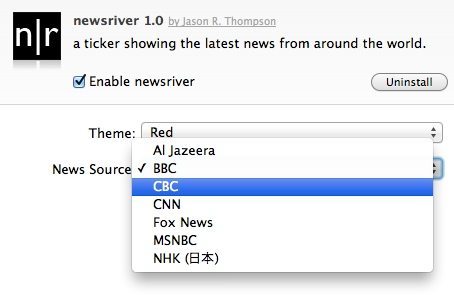 Newsriver extension settings