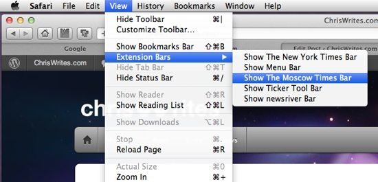 Extension bars in the view menu