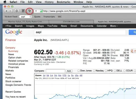 Ticker Tool extension screenshot