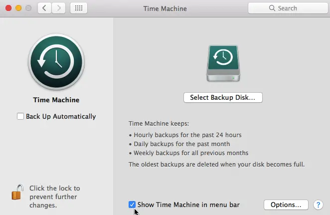 time machine on mac toolbar